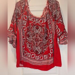 EST 1946 Red Paisley Boho Peasant Blouse Plus Size 18/20W